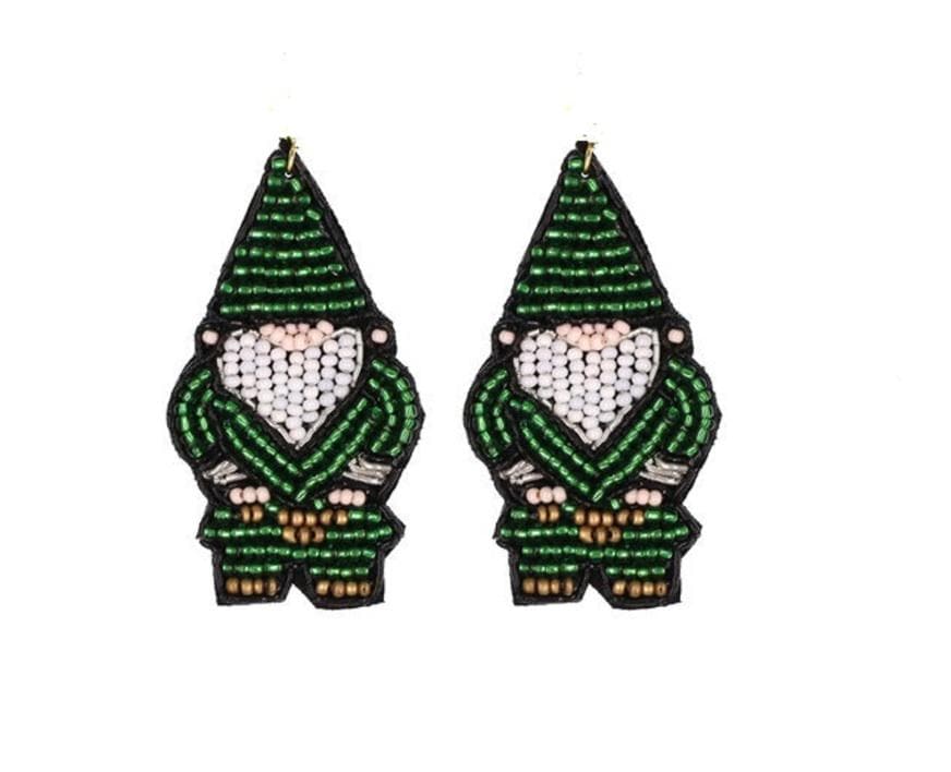 Christmas Gnome Clip On Earrings Seed Beaded Lightweight Design 2 Colors Red Green