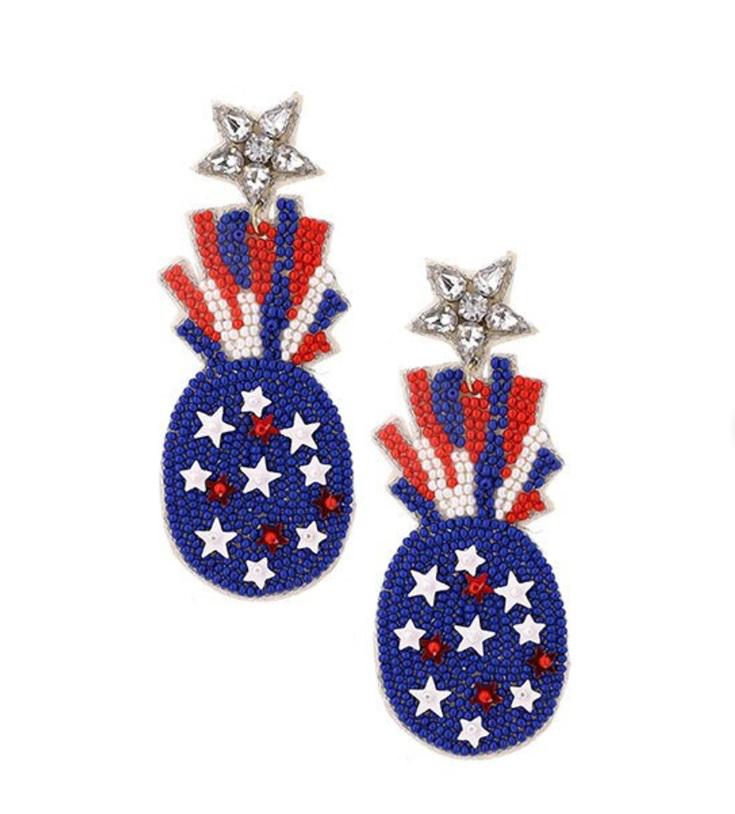 Clipon Pineapple Seedbead Earrings USA Flag Patriotic Clip On Post Designs