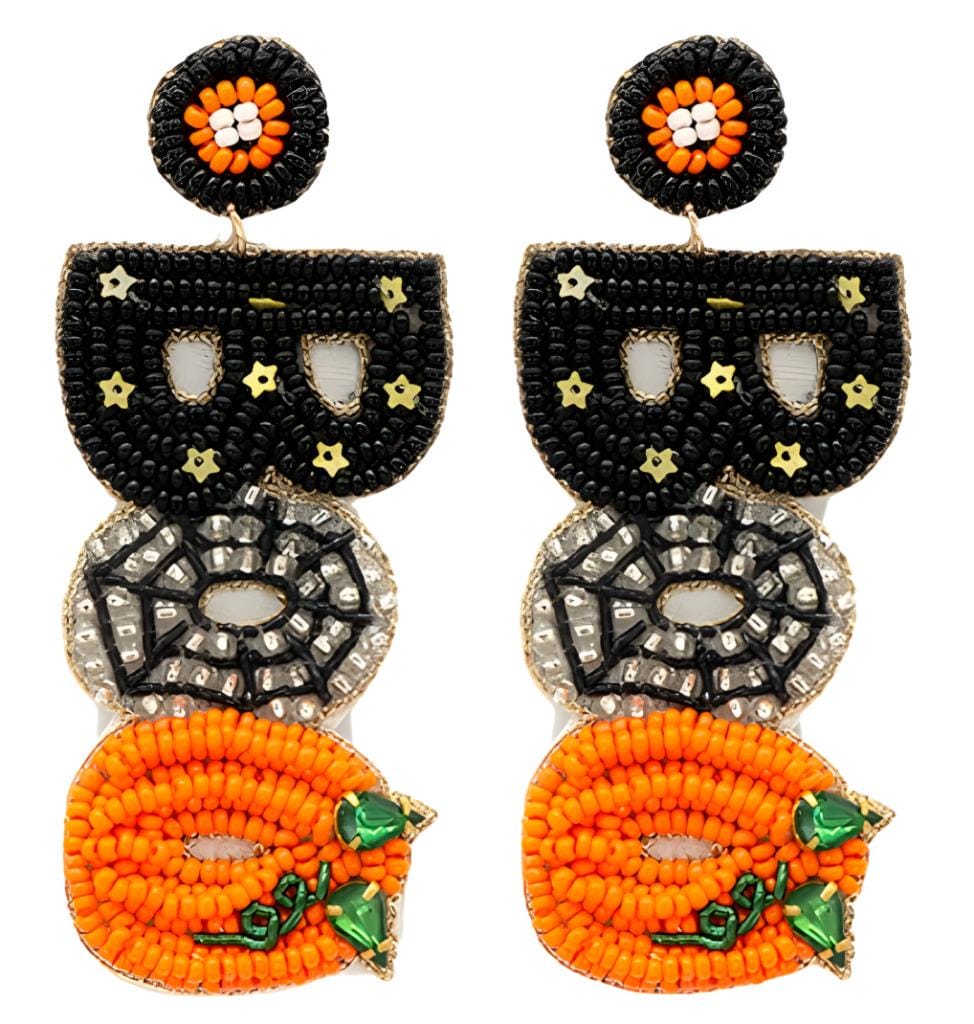 Clip On BOO Seedbead Earrings Fall Seed Beaded Halloween Clipon Post Designs 2 Colors