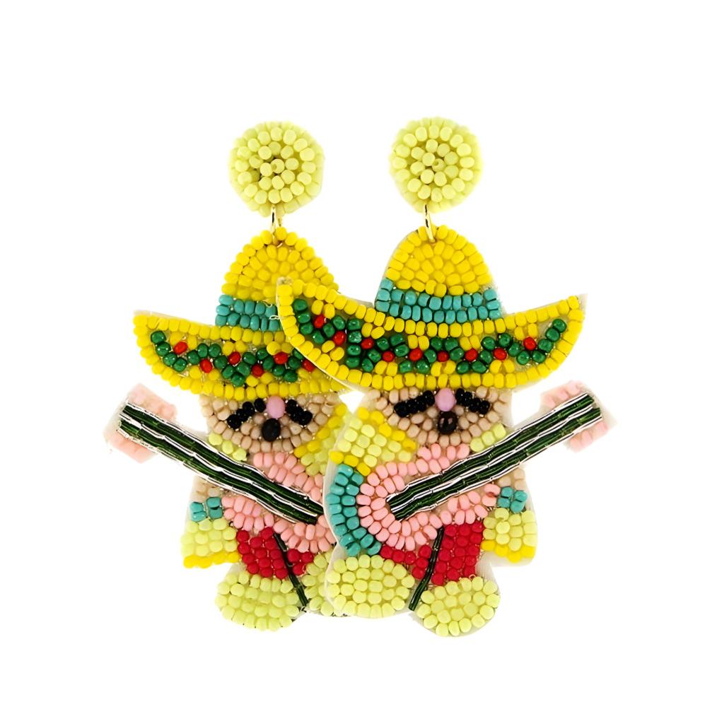 Sombrero Guitar Seedbead Clipon Earrings Cinco de Mayo Mexican Seed Bead Clip on Design