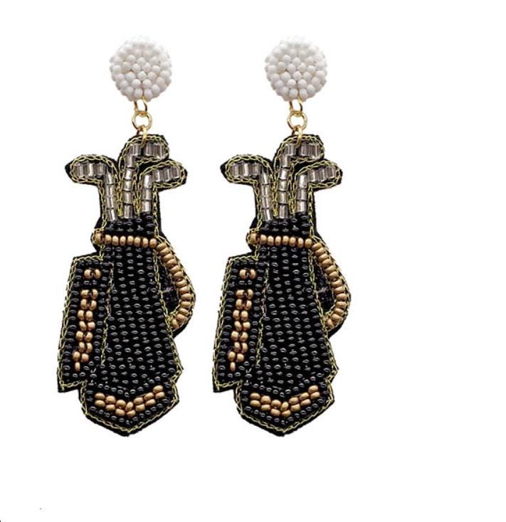 Golf Seed Beaded Clip On Earrings Lightweight Clipon Post Seedbead Designs Clubs