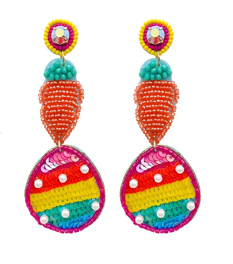 Clip On Easter Egg Seed Beaded Earrings Carrot Top Seedbead Clipon Post Designs