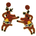 Christmas Clip On Earrings Dabbing Santa Claus Reindeer Seed Beaded Clipon Post Designs