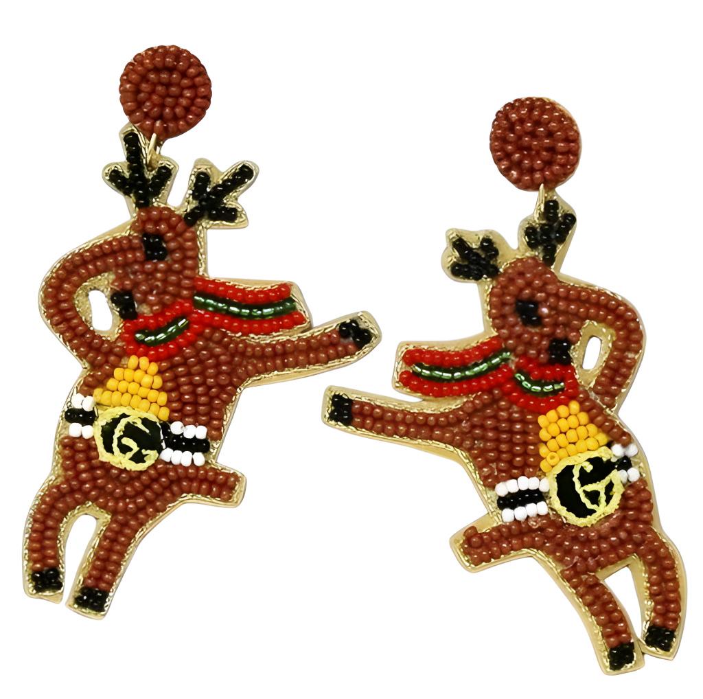 Christmas Clip On Earrings Dabbing Santa Claus Reindeer Seed Beaded Clipon Post Designs