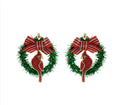Clipon Cardinal Christmas Earrings Winter Bird Wreath Clip on Hook Designs