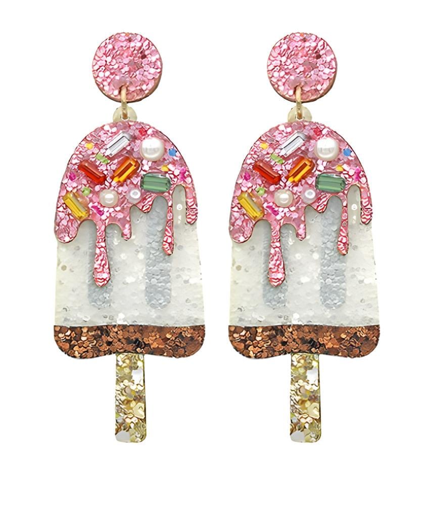 Clip On Popsicle Earrings Glitter Resin Clipon Post Design