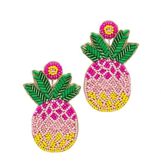 Pineapple Seed Beaded Earrings Clip On Post Lightweight  Designs Pink Ombre