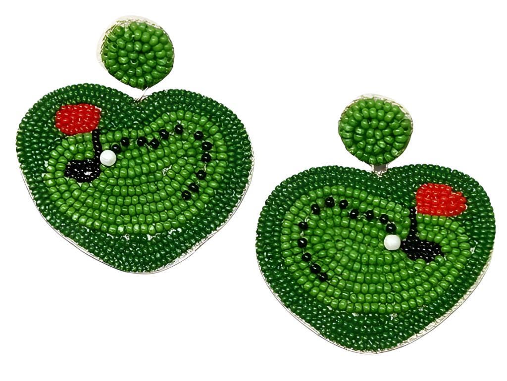 Golf Field Seed Beaded Clip On Earrings Lightweight Clipon Post Seedbead Designs Flag Ball