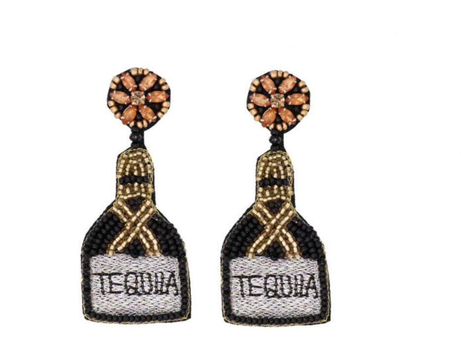 Tequila Bottle Seedbead Clipon Earrings Seed Beaded Style 5 Colors