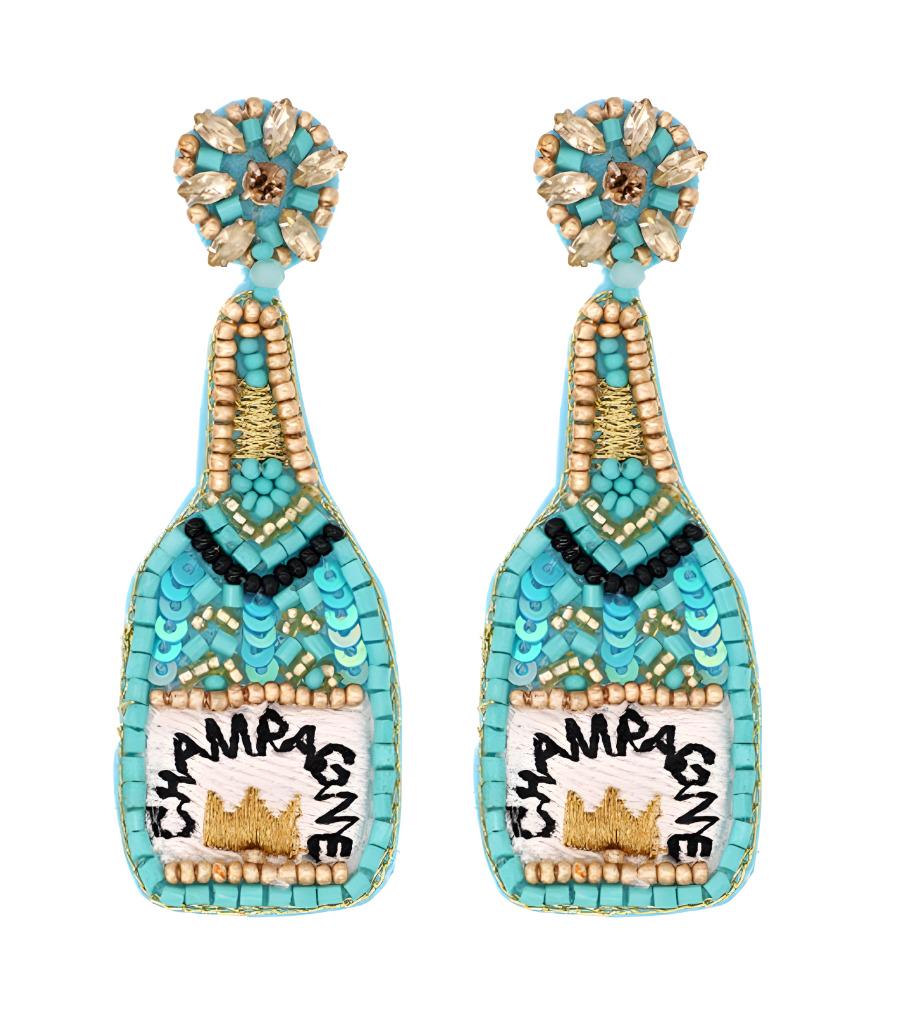 Champagne Bottle Seedbead Clipon Earrings Seed Beaded Style 6 Colors