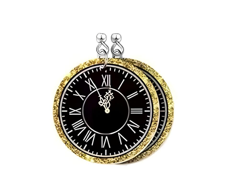 New Years Clock Clipon Earrings Glitter Clip on Hook Designs