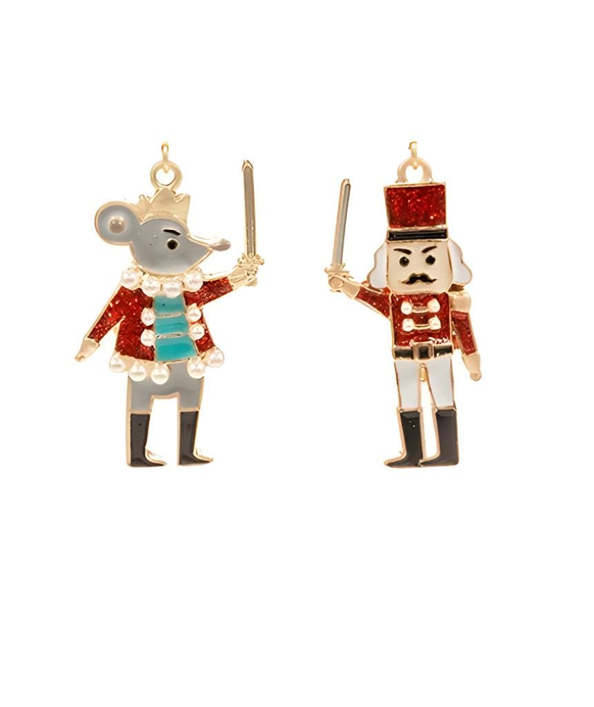 Clipon Glitter Nutcracker Earrings Winter Christmas Enamel Clip on Hook Designs 2 Colors