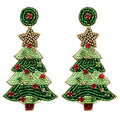 Clipon SeedBead Christmas Tree Earrings Winter Seed Beaded Clip on Post Designs