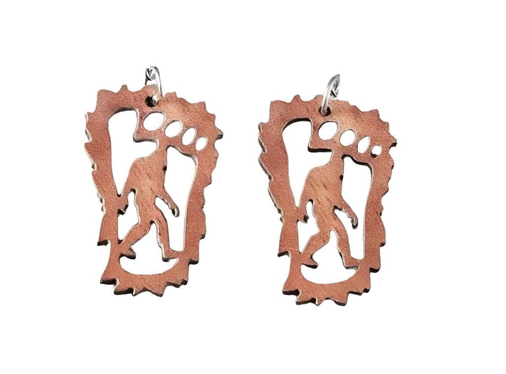 Bigfoot Clipon Earrings Clip on Hook Designs Wood Sasquatch Cutout
