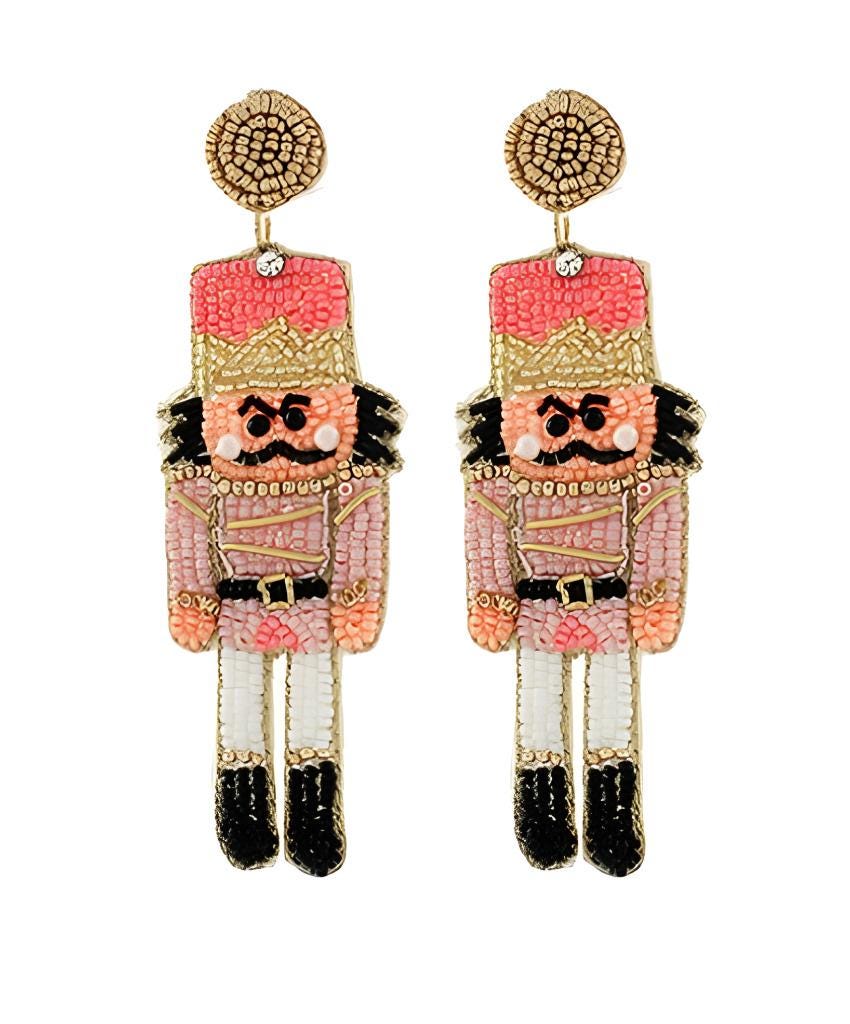 Clipon Seed Bead Nutcracker Earrings Winter Christmas Seedbead Clip on Post Designs 2 Colors