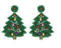 Clipon  SeedBead Christmas Tree Earrings Winter Green Seed Beaded Clip on Post Designs