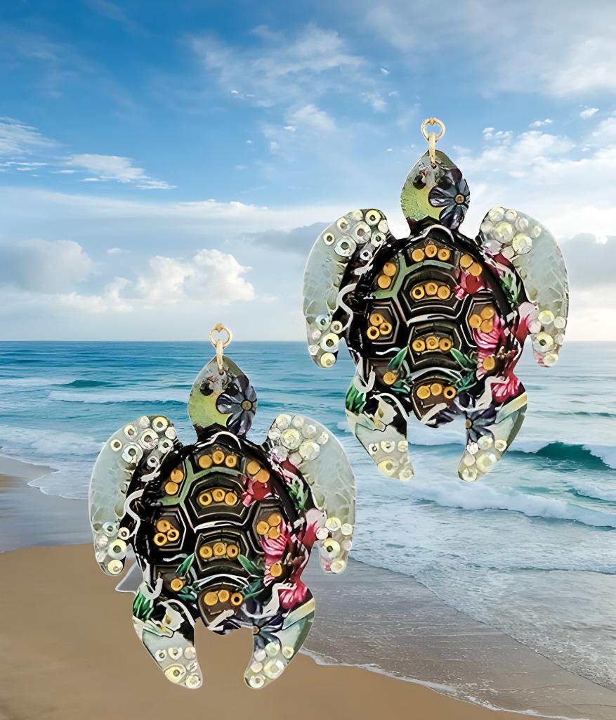 Clip On Turtle Earrings Pave Printed Acrylic Clipon Hook Designs