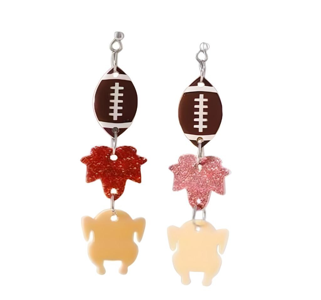 Clipon Thanksgiving Turkey Earrings Football Painted Acrylic Clip On Hook Designs Fall Gobble