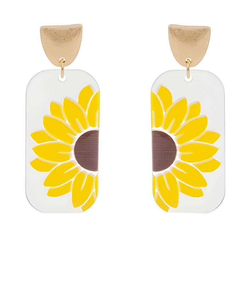Gold Clip On Sunflower Earrings Acrylic Clipon Hook Designs