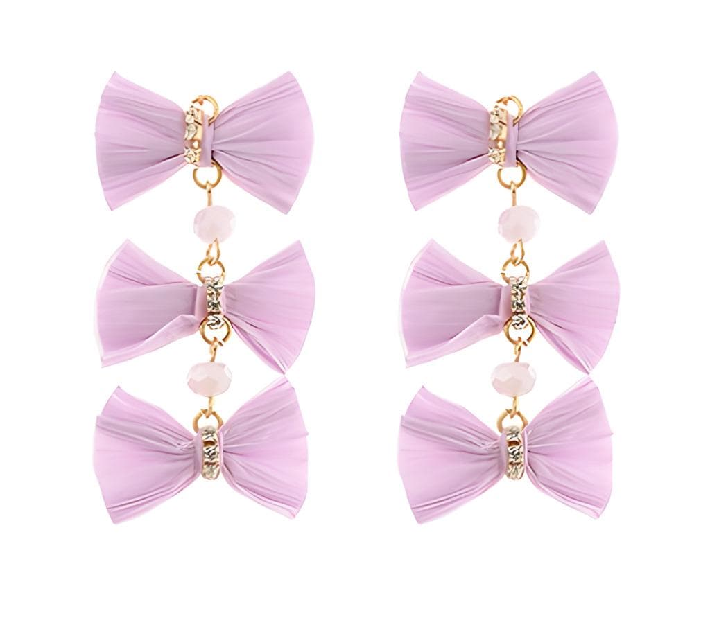 Clip On Triple Bow Earrings Stone Raffia Clipon Hook Designs 7 Colors