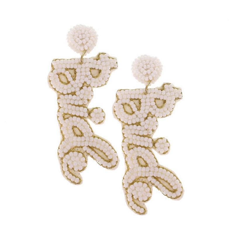 Bride Seedbead Clipon  Earrings Clip or Post Seed Beaded Design Wedding Shower Cursive