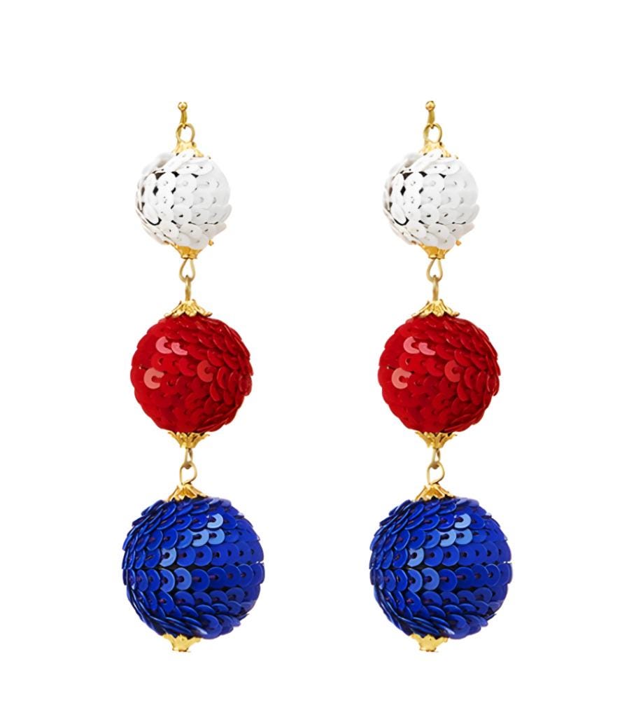Patriotic USA Sequin Clipon Earrings American Flag Clip Hook Ball Designs