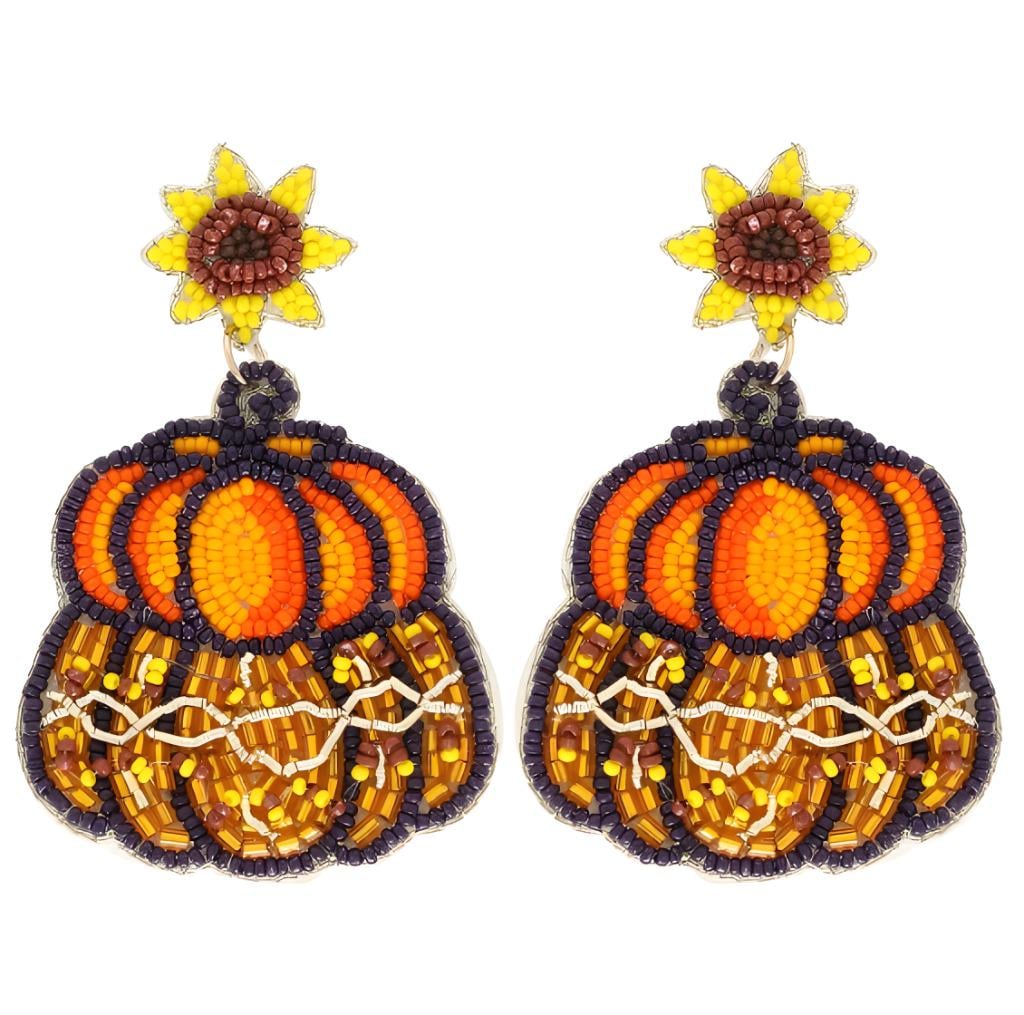 Clip On Seedbead Earrings: Sunflower Pumpkin Fall Designs