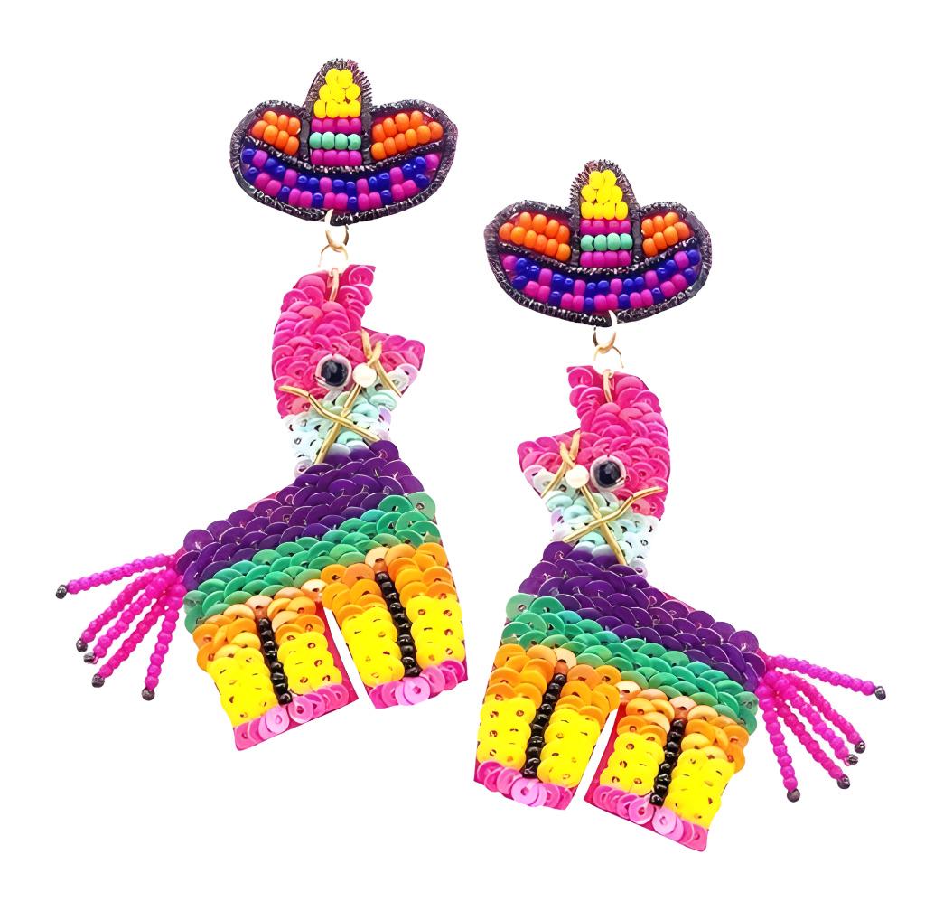 Pinata Seedbead Clipon Earrings Cinco de Mayo Mexican Fiesta Seed Bead Clip on Design