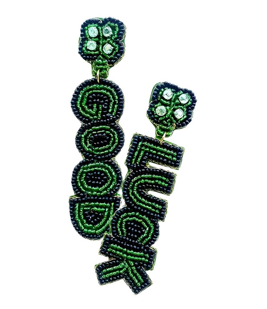 St Patricks Seedbead Clip-on Earrings: Shamrock Clover Luck Design
