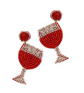Wine Glass Drink Seedbead Clipon Earrings 2 Colors Rose Gold