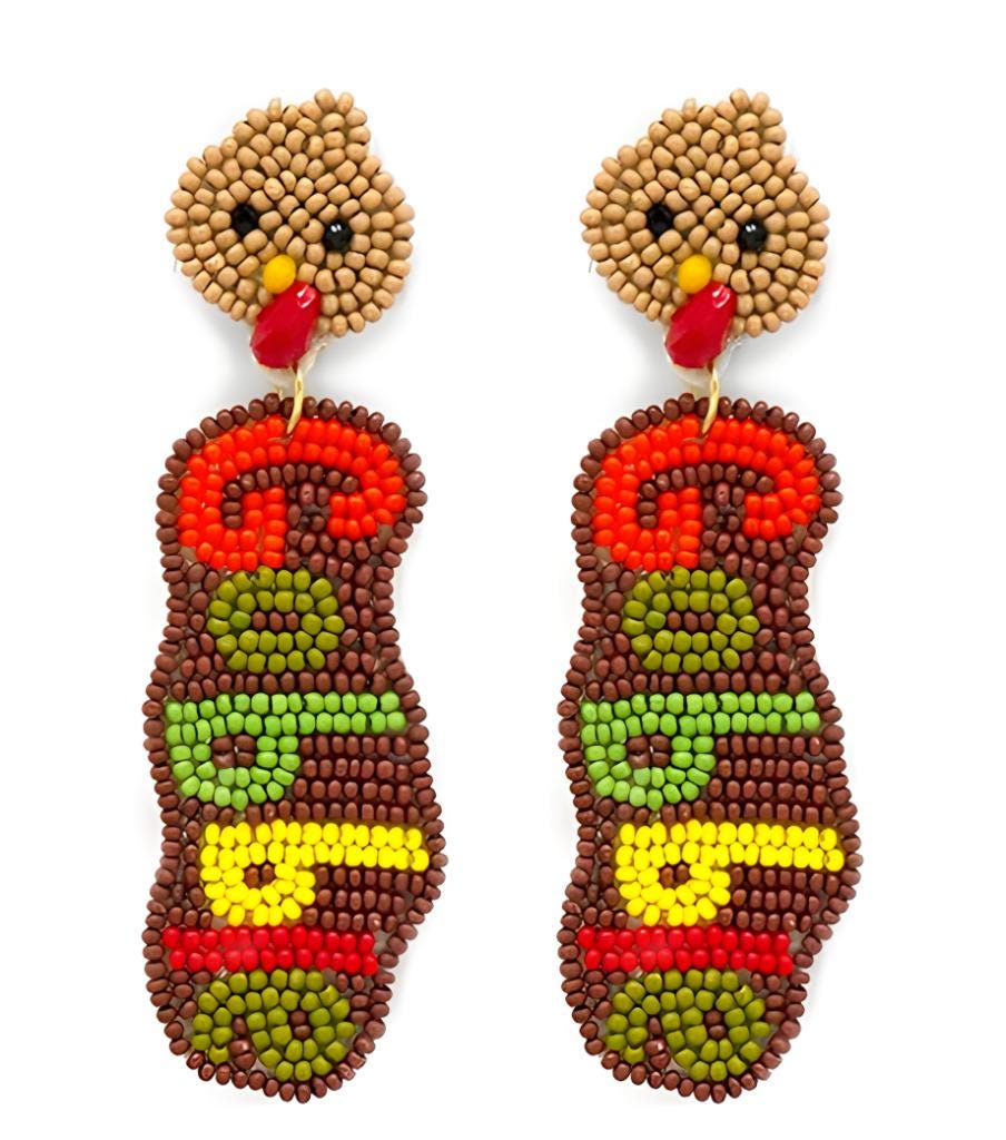 Clipon Thanksgiving Turkey Seedbead Earrings Clip On Post Designs Seed Beaded Fall Gobble