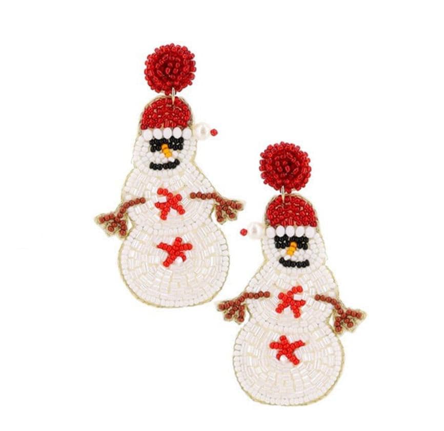 Clipon Seed Bead Vacay Snowman Earrings Winter Christmas Seedbead Clip on Post Designs