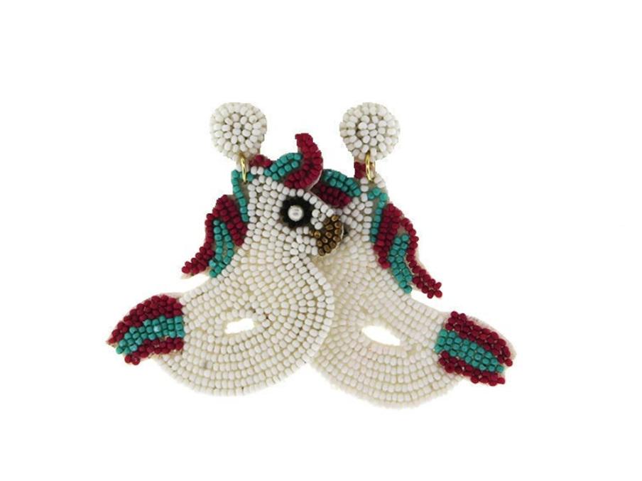 Clip On Seed Bead Earrings: Unicorn Float Tube Design, 3"