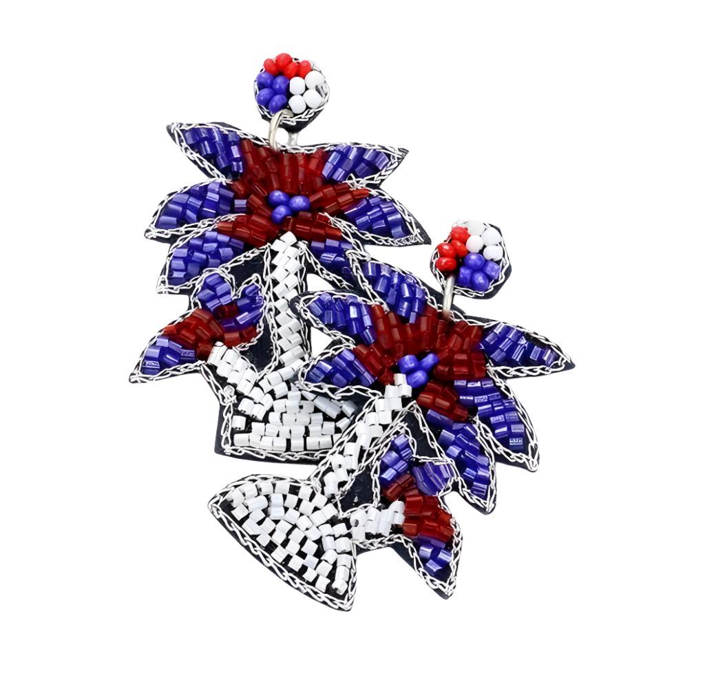 Clipon Palm Tree Seedbead Earrings USA Flag Patriotic Clip On Post Designs