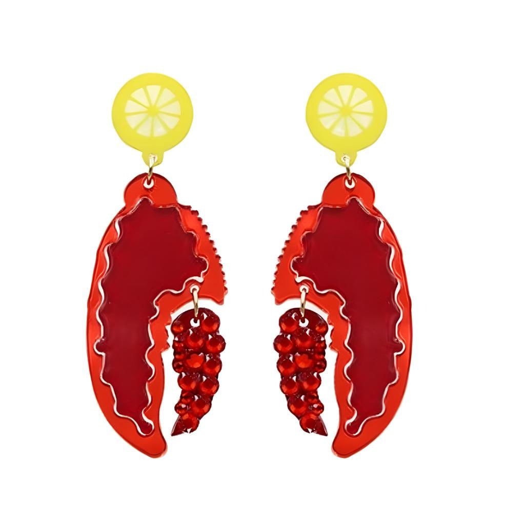 Mardi Gras Crawfish Clip On Earrings: Acrylic Seed Bead Lobster Claw