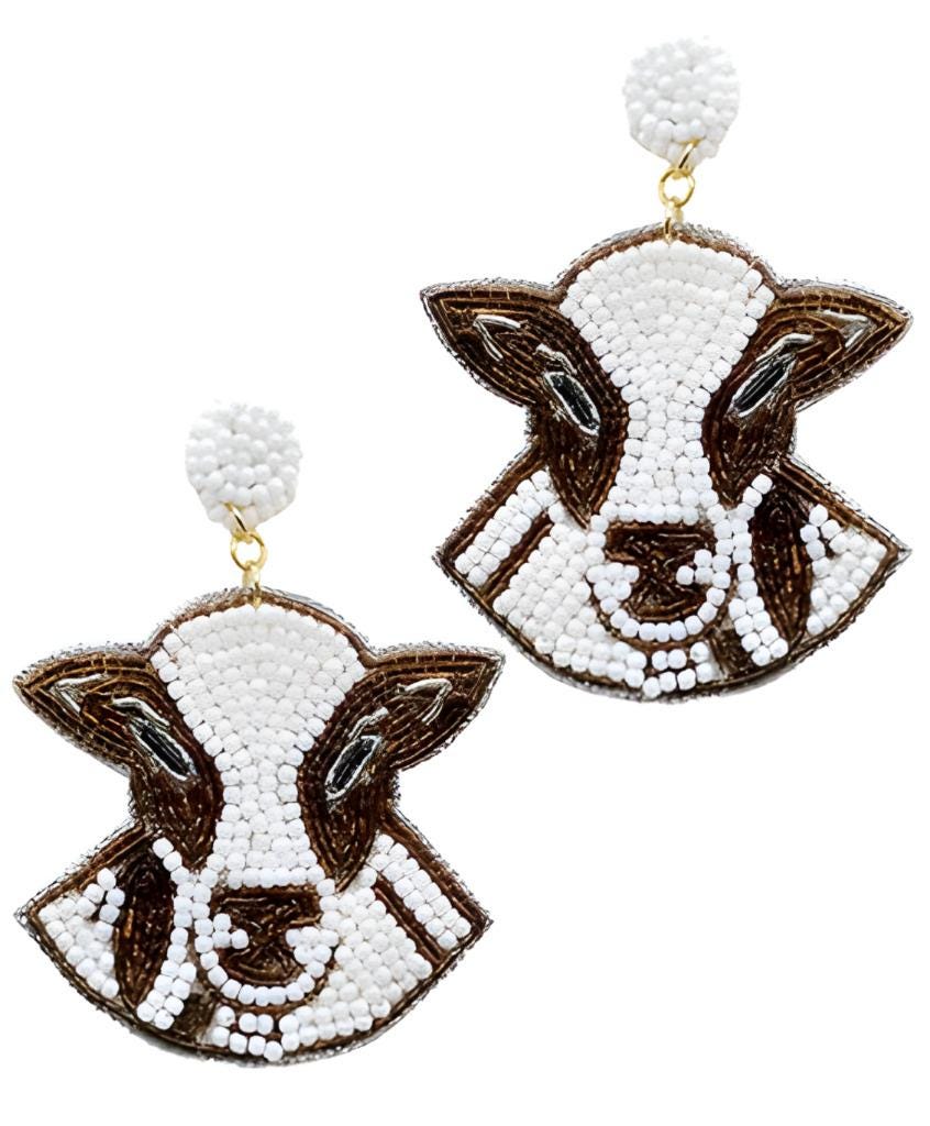Clip On Cow Seedbead Seed Beaded Earrings Clipon Post Designs 2 Colors