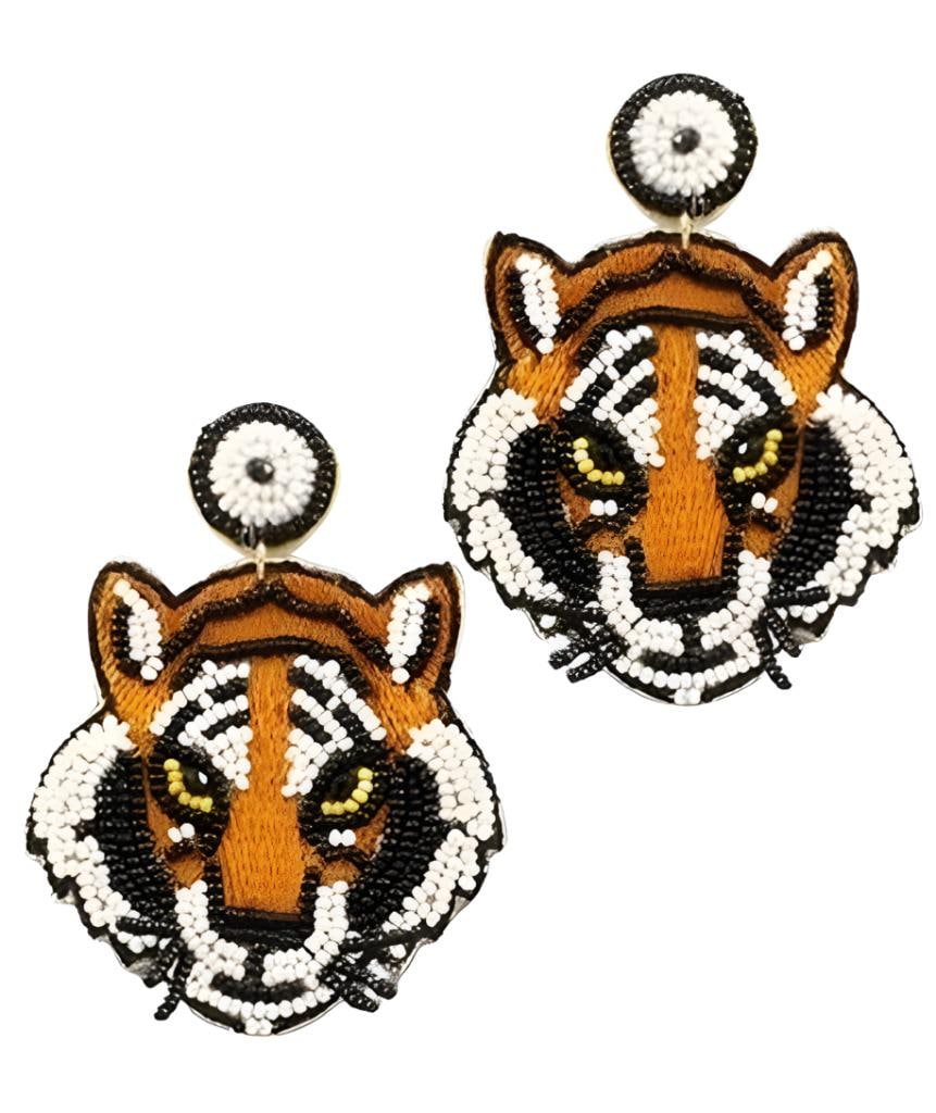 Clip On Tiger Seed Beaded Earrings Clipon Post New Designs Bengals