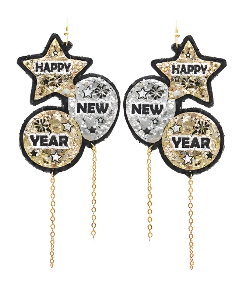 New Years Balloons Glitter Clipon Earrings Clip on Hook Styles Gold