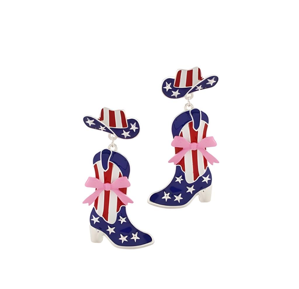 Clipon Patriotic Earrings Cowboy Boots Lightweight Metal USA Flag Clip on Post Designs