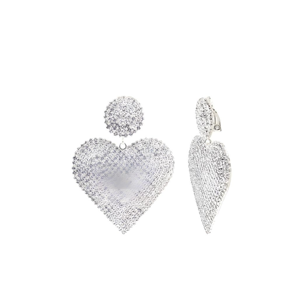 Clip On Pave Crystal Heart Earrings Clipon Valentine Design Silver Gold Colors