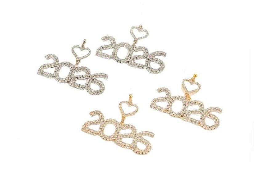 Clip On 2026 Earrings Graduation New Year Gold Pave Crystal Clipon Hook Designs