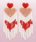 Clip On Heart Seed Beaded Earrings Felt Back Tassel Valentine Clipon Post Designs