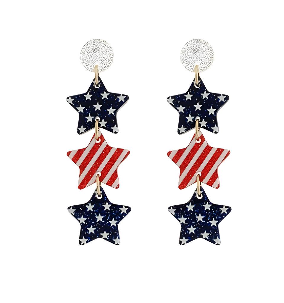 Patriotic USA Glitter Clipon Earrings American Flag Stars Clip Post Designs