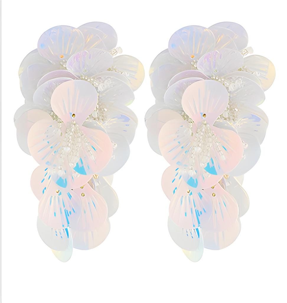 Clip on Sequin Flower Clusters Earrings Dangle Clipon Post Designs 3 Colors