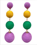 Mardi Gras Clip On Earrings: Triple Thread Ball Drop