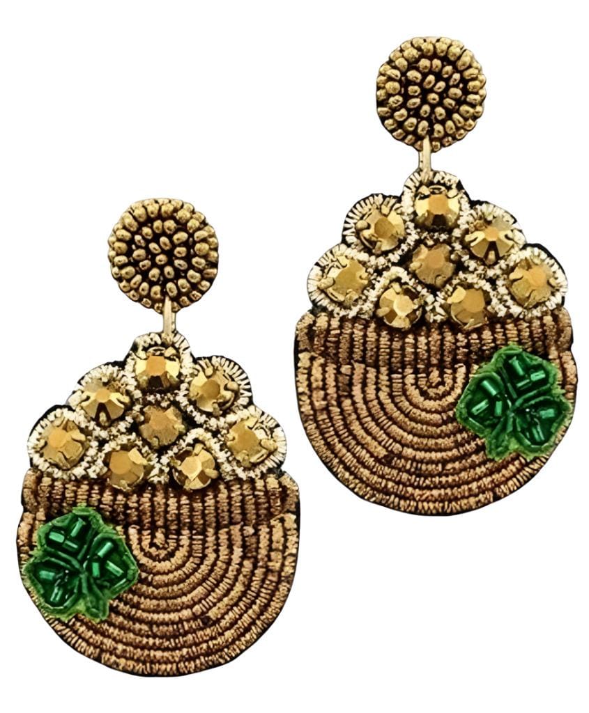 St Patricks Day Pot O Gold Seedbead Earrings Seed Beaded  Clipon Post Designs