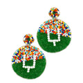 Football Seed Beaded Clip On Earrings: 50 Yardline Design