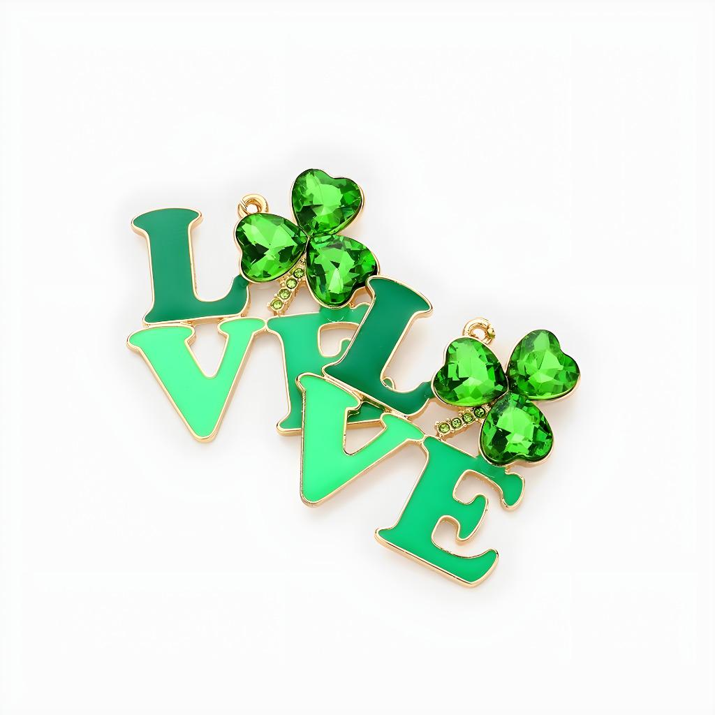 St Patricks Day Earrings Green Crystal Shamrock Clover Love Clipon Clip on Hook Designs
