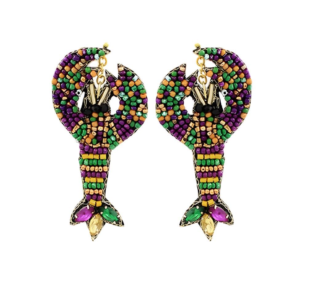 Clip On Seedbead Earrings Mardi Gras Crawfish Seed Bead Clipon Hook Designs