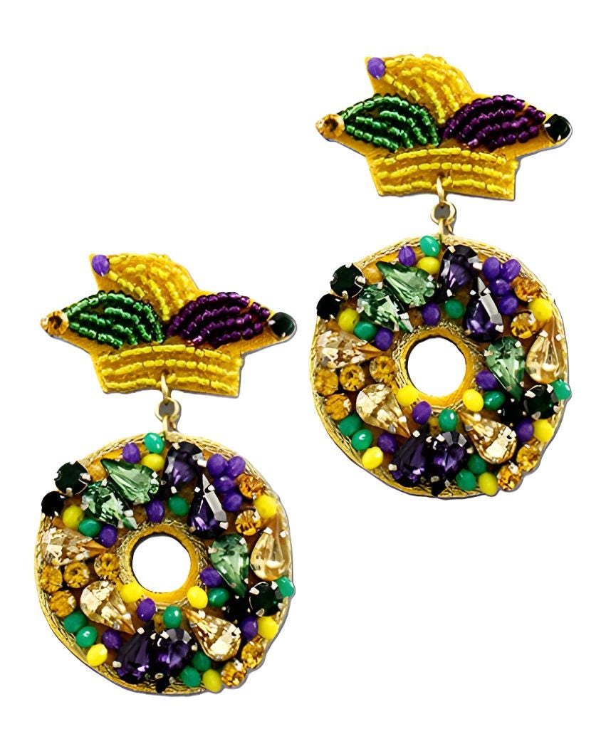 Clip On Seedbead Earrings Mardi Gras King Cake Seed Bead Clipon Post Designs
